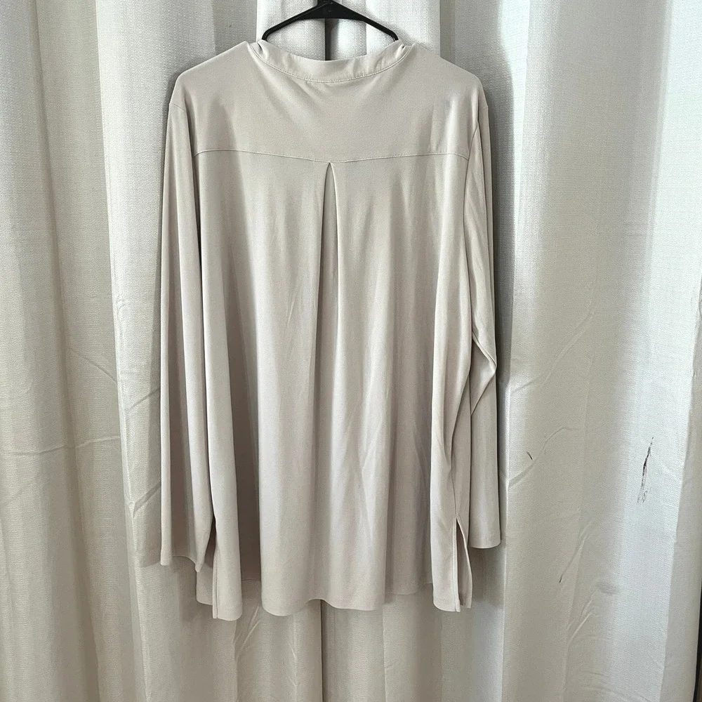 Susan Graver Tunic Top Womens 2X Tan Liquid Knit Office Gold Neutral Chic Career